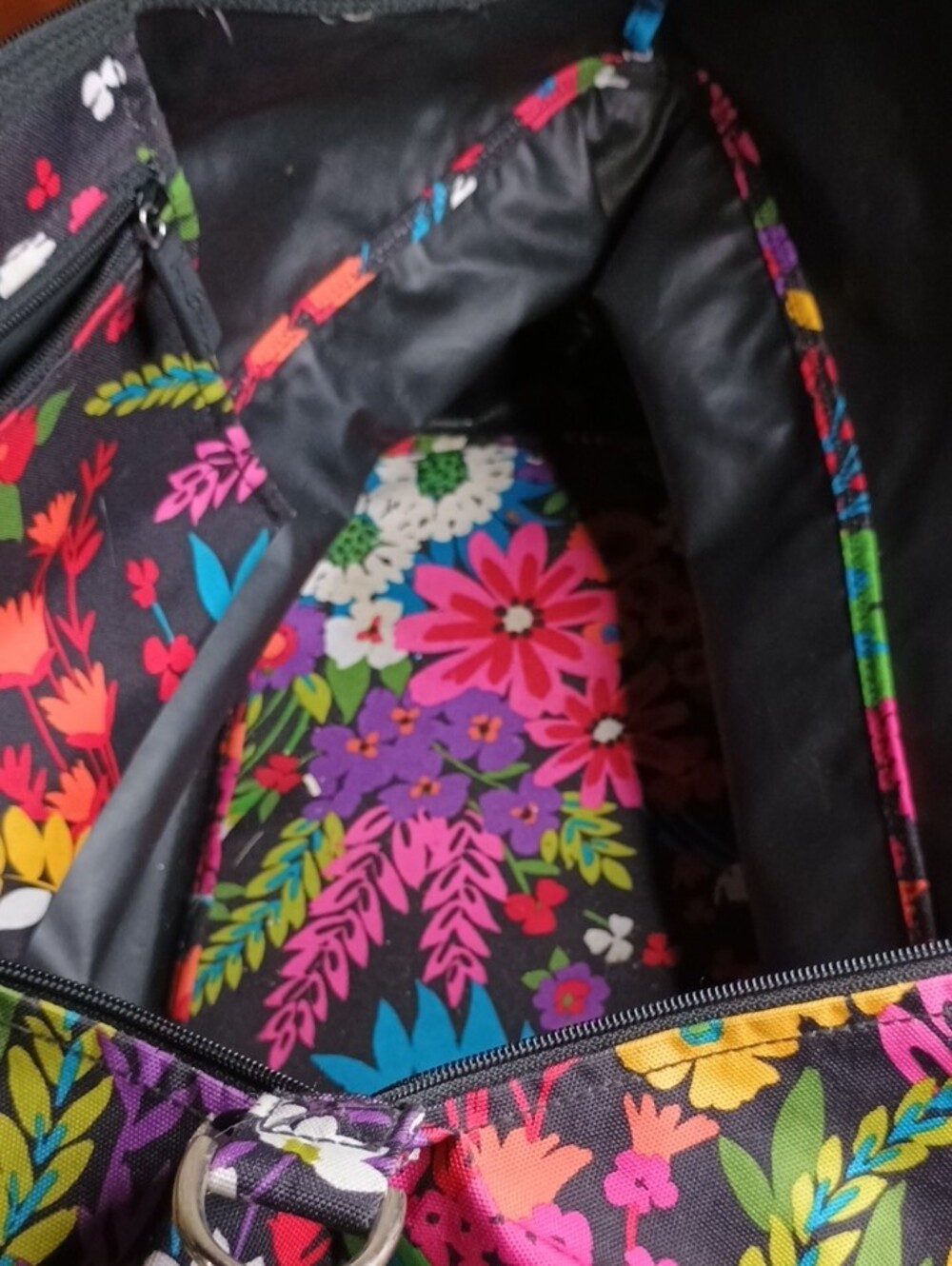 Vera Bradley Canvas Black Floral Travel Duffel with Bright Multicolor Flowers - Picture 5 of 11